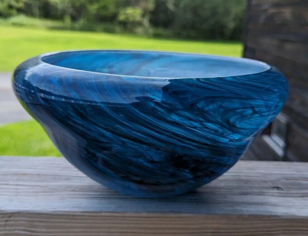 Dynasty Gallery Glass Fantastic Large Blue Bowl 10" Diameter, 5" Hight