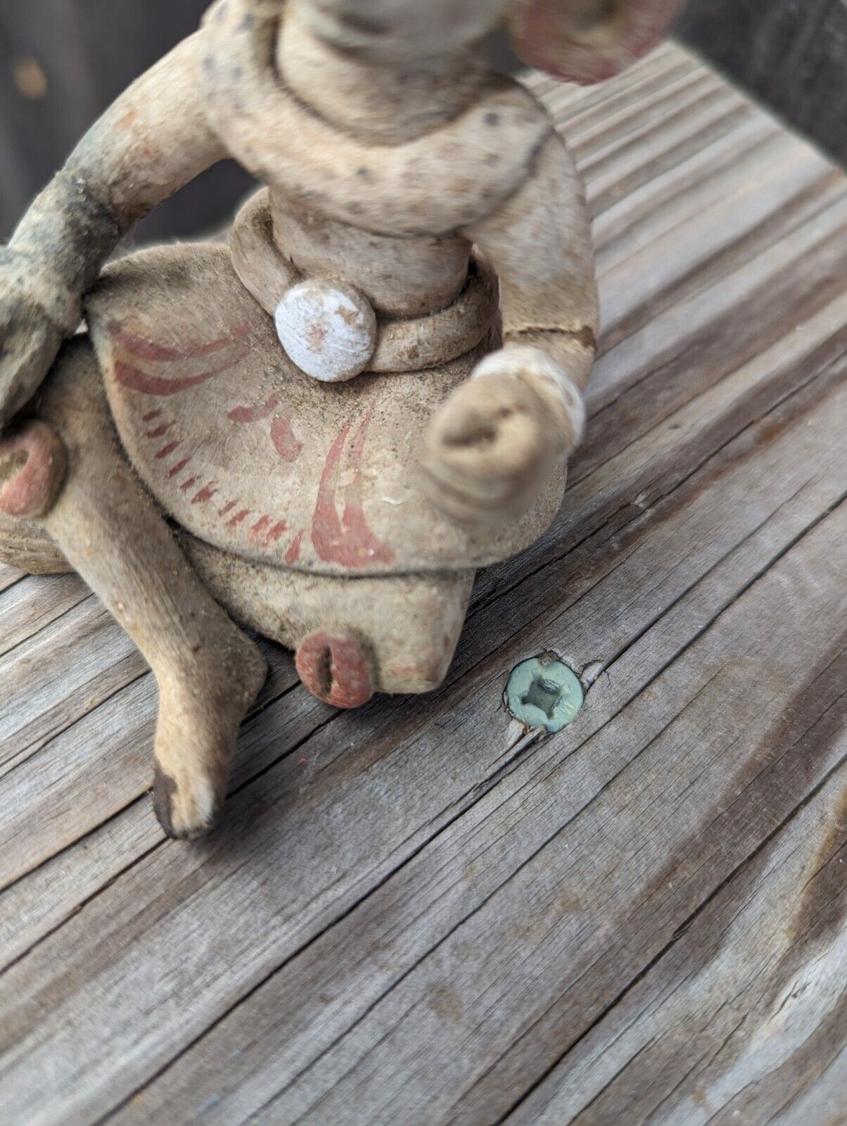 Vintage Seated Hand Made Mayan Clay Tribesman Figurine About 3" Tall