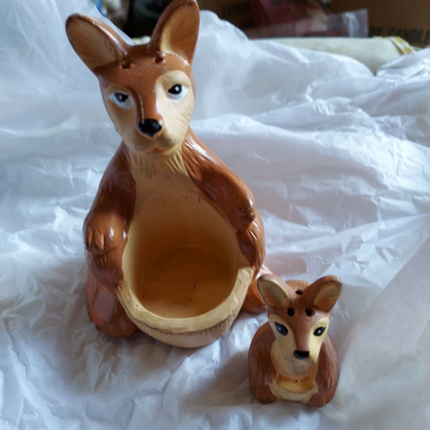 Vintage Kangaroo with Baby Salt and Pepper Shakers