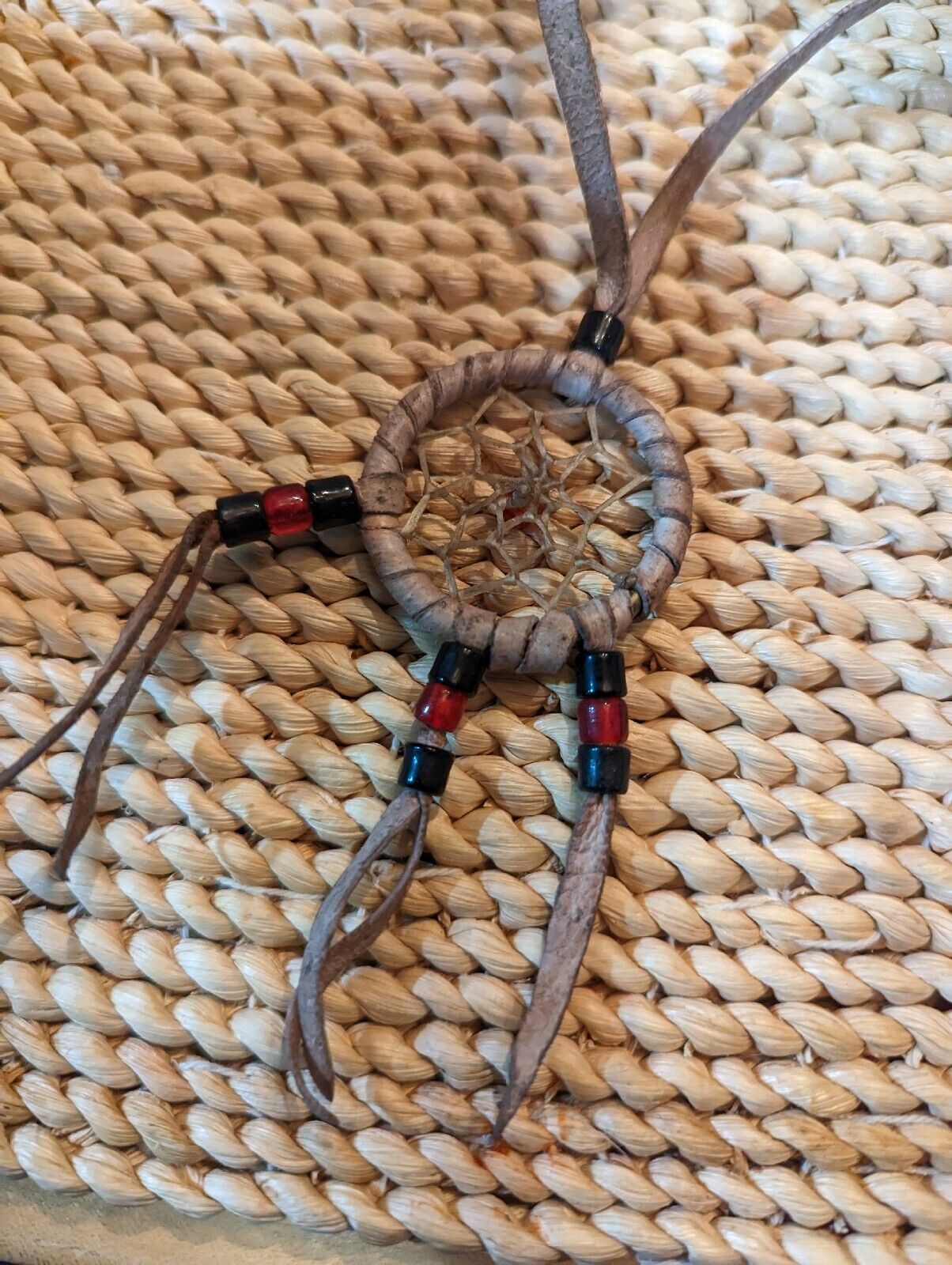 Leather Straps And Beads Genuine Medicine Wheel Dream Catcher Necklace