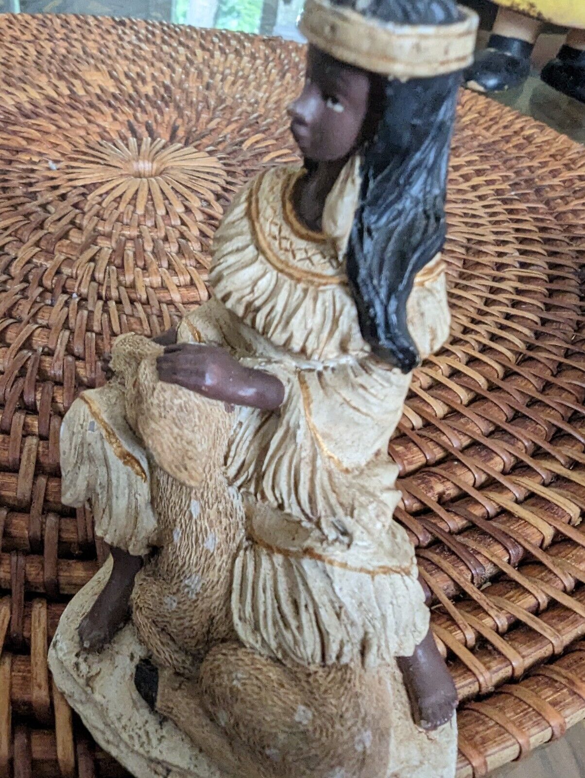 Beautiful Maiden With Deer In Lap Resin 4" Figurine