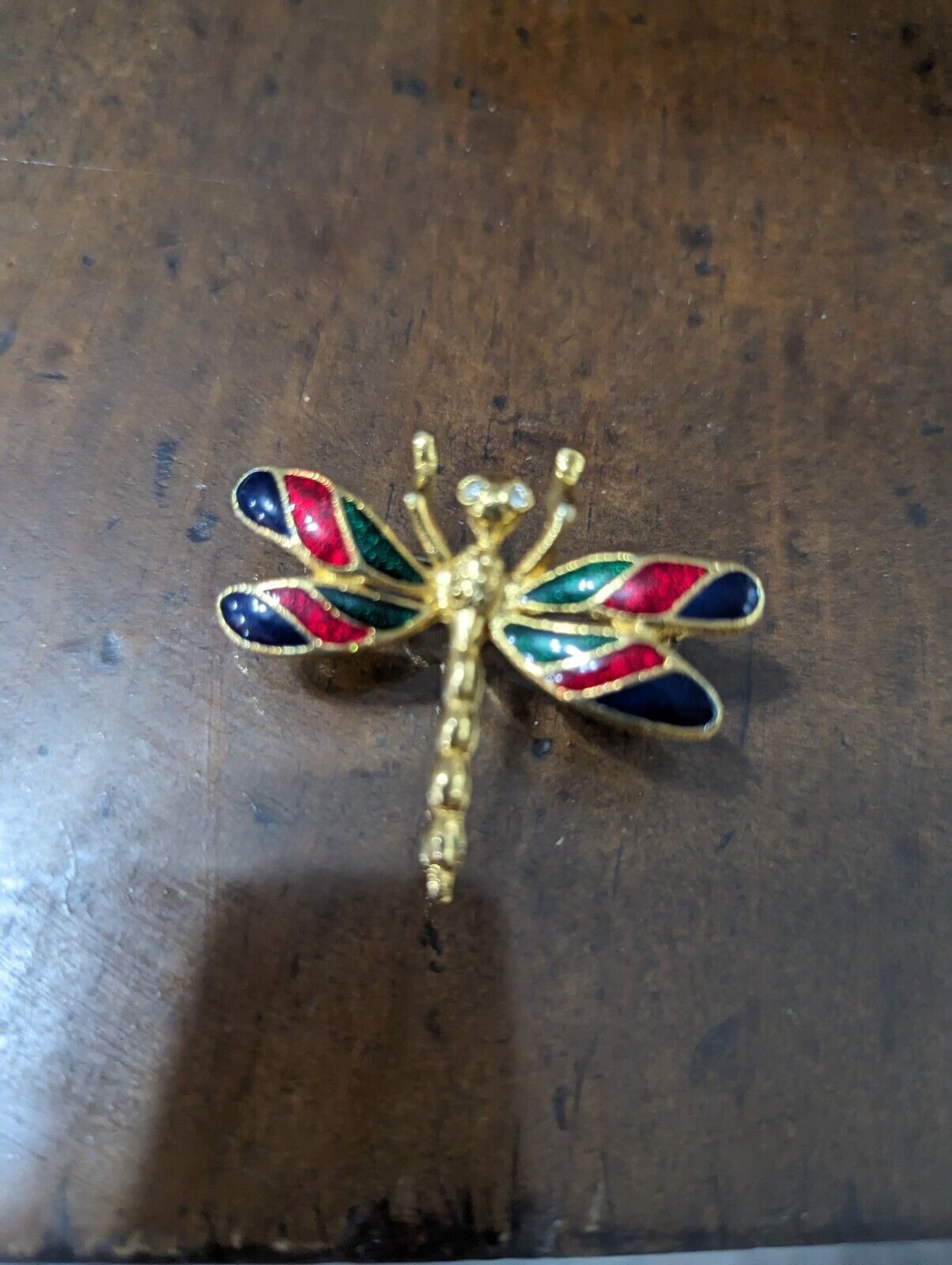 Gold Tone Enamel Dragonfly Brooch Pin Fashion Estate Jewelry - 1.5" x 1.75"