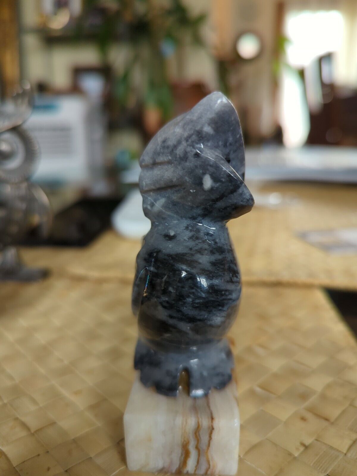 Marble Grey Owl On Block