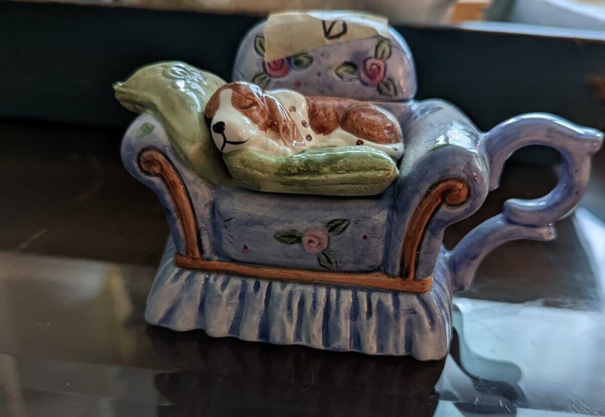 World Bazaar Adorable Beagle Puppy Dog Sleeping on Antique Style Sofa Teapot