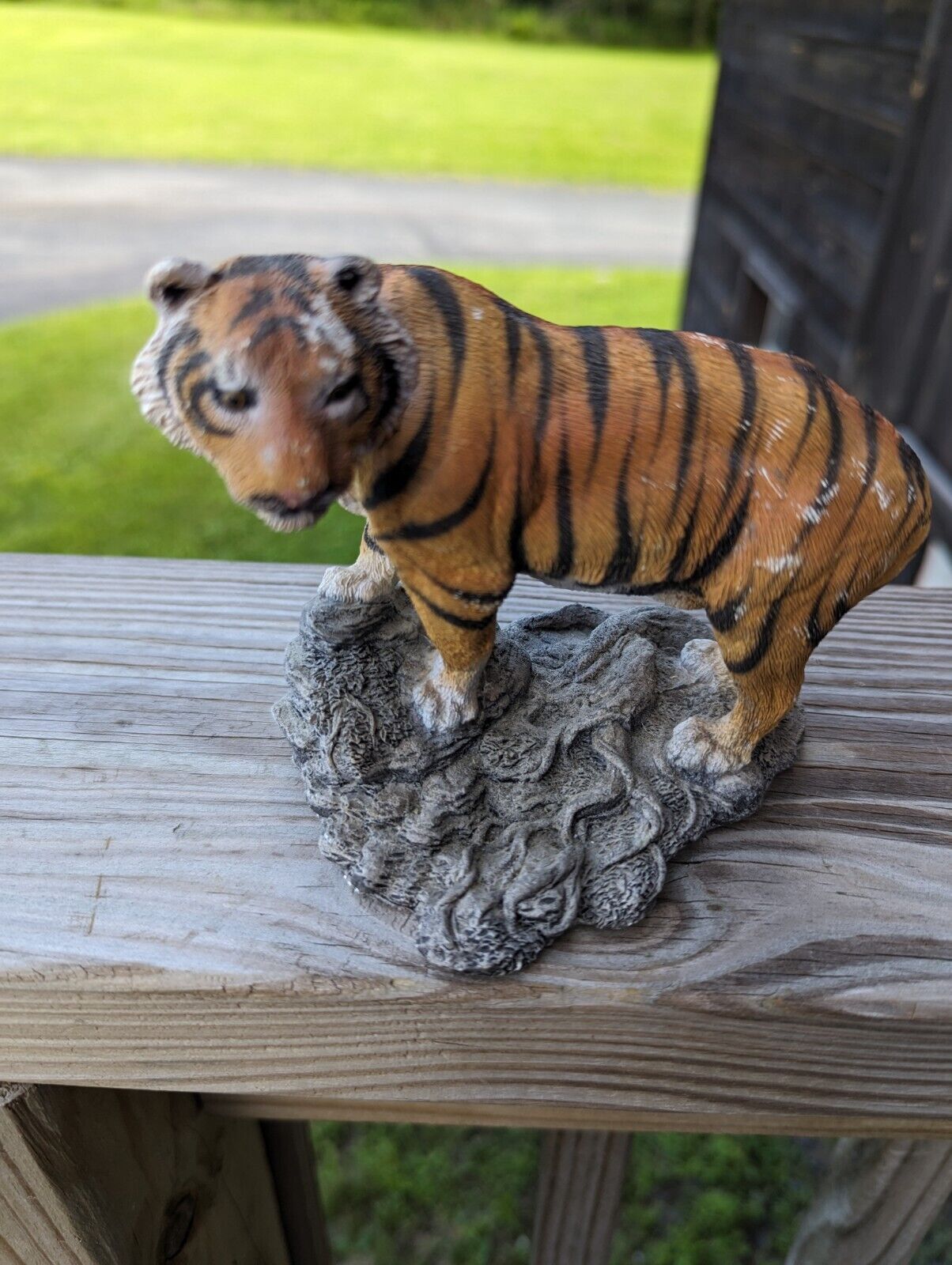 Vintage Resin Orange Siberian Pouncing Tiger Figurine on Rock Made In USA