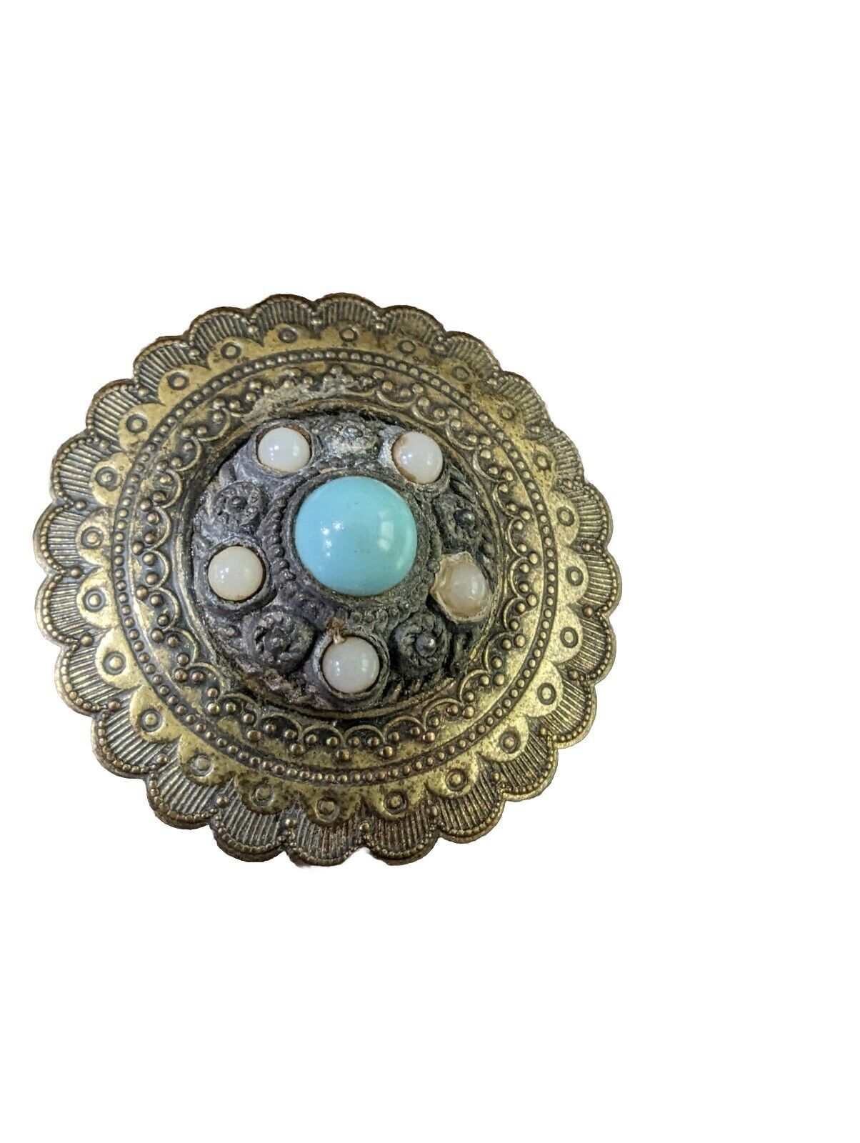 Vintage Pin Brooch Goldtone Faux Turquoise Lucite Clear Crystals Loose Pin