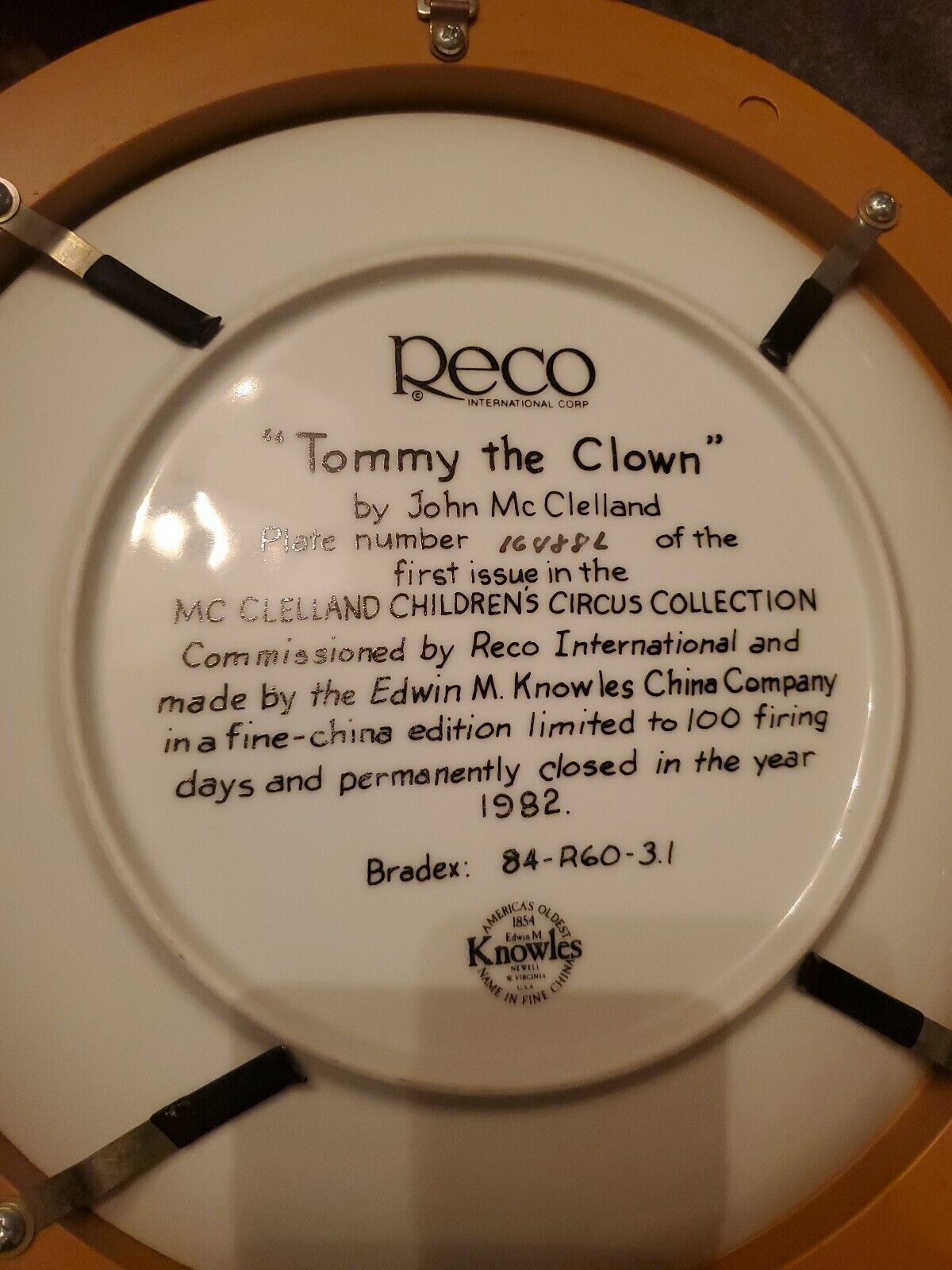 Reco Tommy The Clown John Mc Clelland Plate No 164886 First Issue 1984