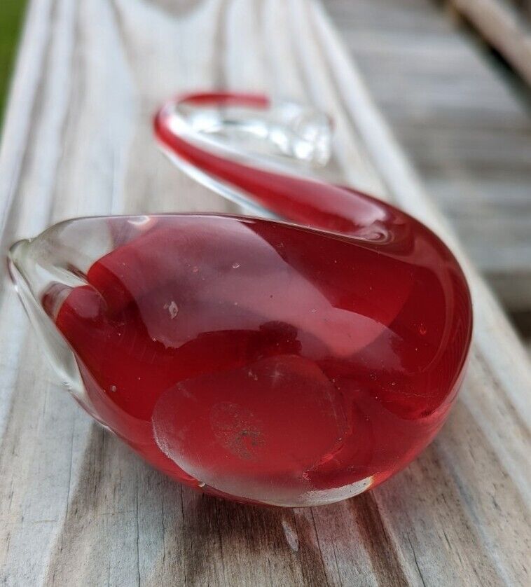 Vintage Red Glass Swan 5" Tall