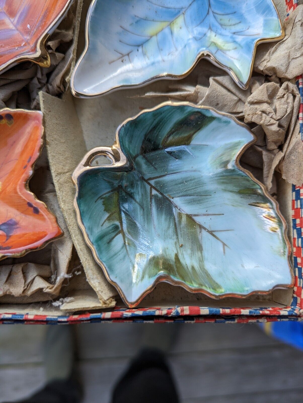 Four Vintage Shofu China Leaves Made In Ocupide Japan In Box Winter/Fall