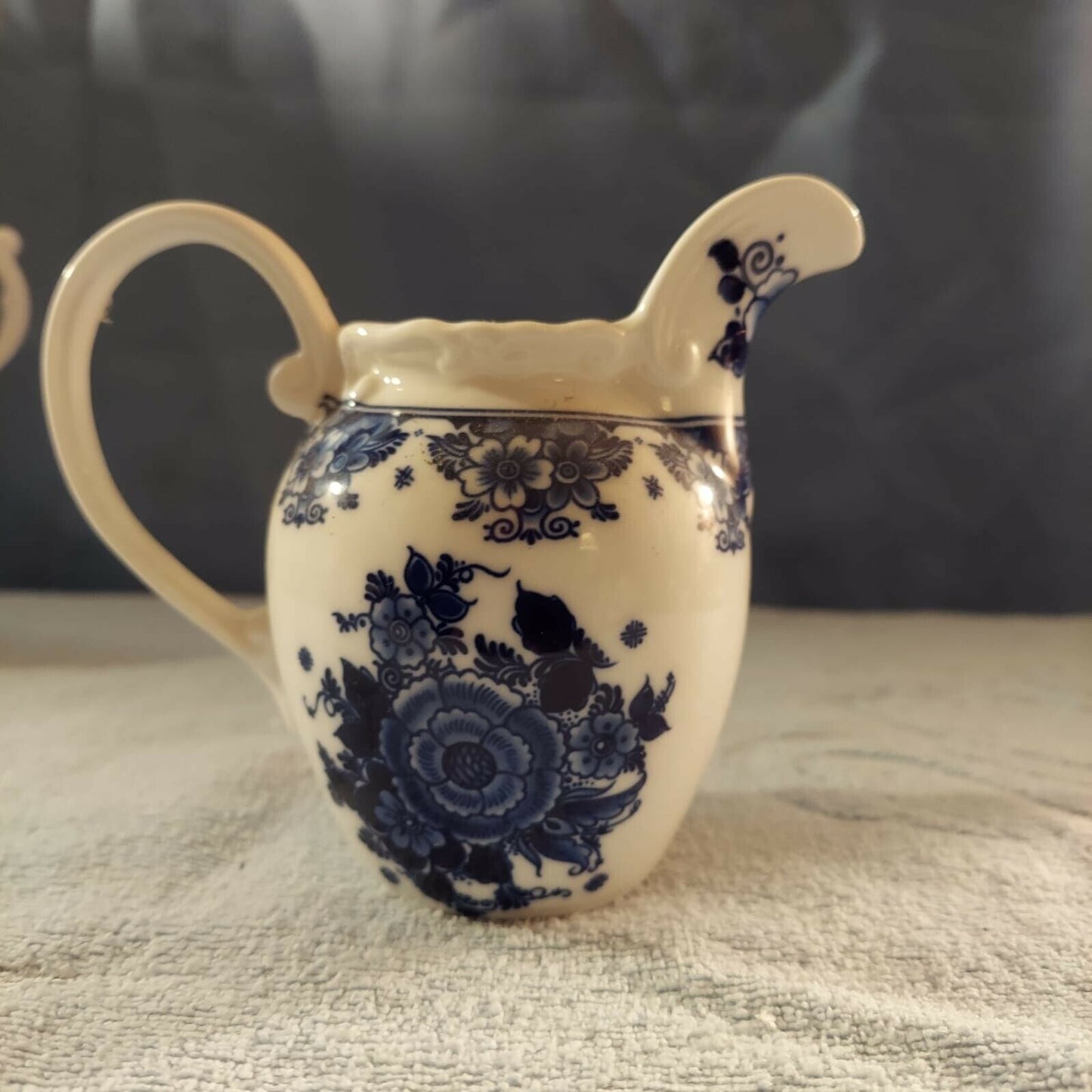 Set of Two London Pottery Blue White Victorian Floral Creamer Pitchers Tea