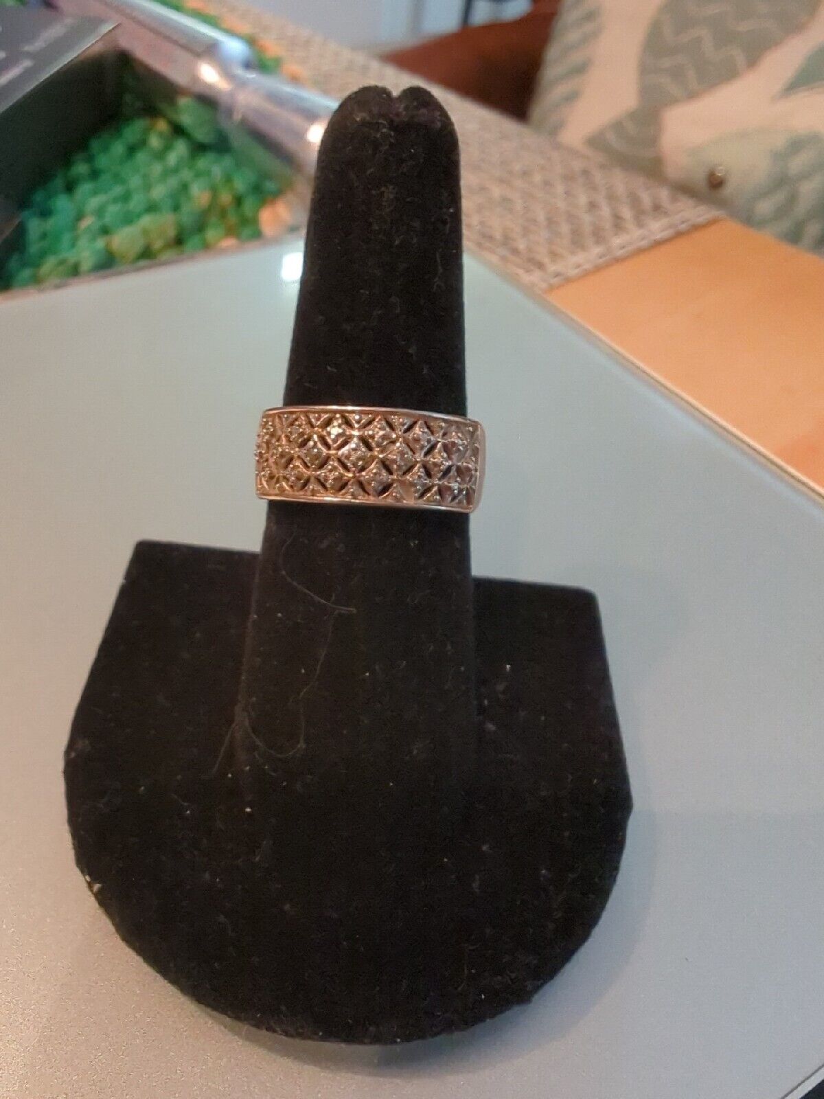 Intricate Wid Band 925 Silver Ring Marked Size 7.75 3 Grams