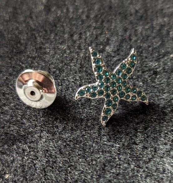 Swarovski Signed STAR FISH Tie Tack Tac Lapel Pin Retired Blue Pave