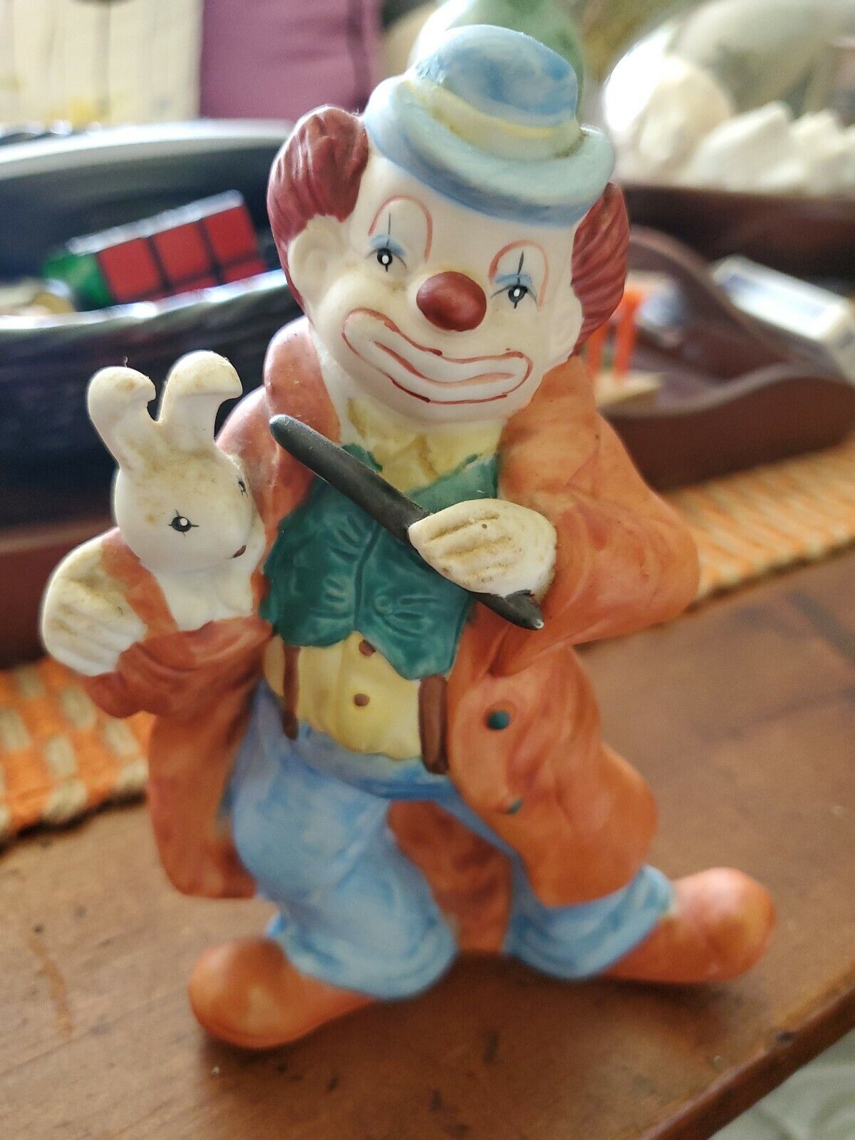 Enesco Clown with Long Coat, Big Shoes, and Rabbit - Porcelain/Ceramic 6"