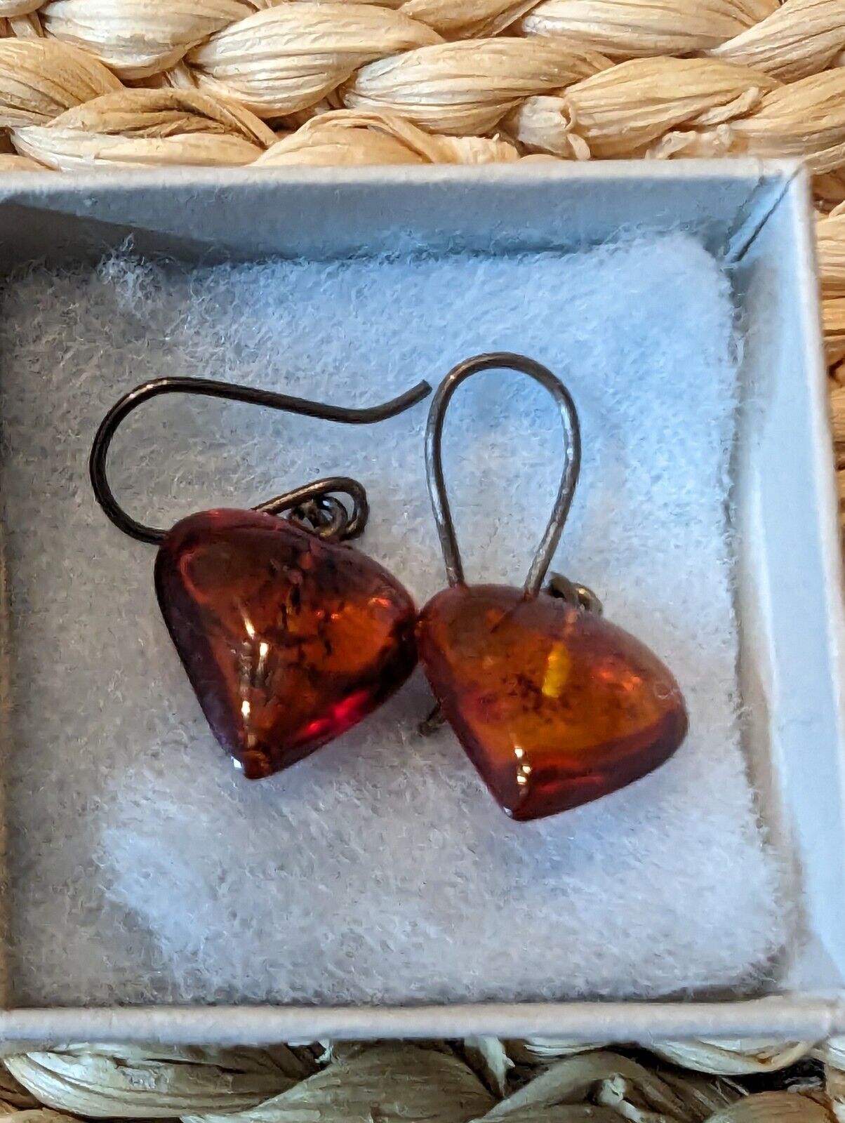 Vintage Sterling Amber Heart Earings