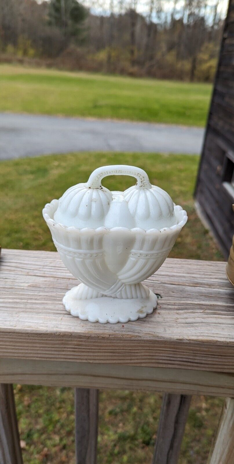 EAPG Milk Glass cornucopia covered sugar bowl Westmoreland