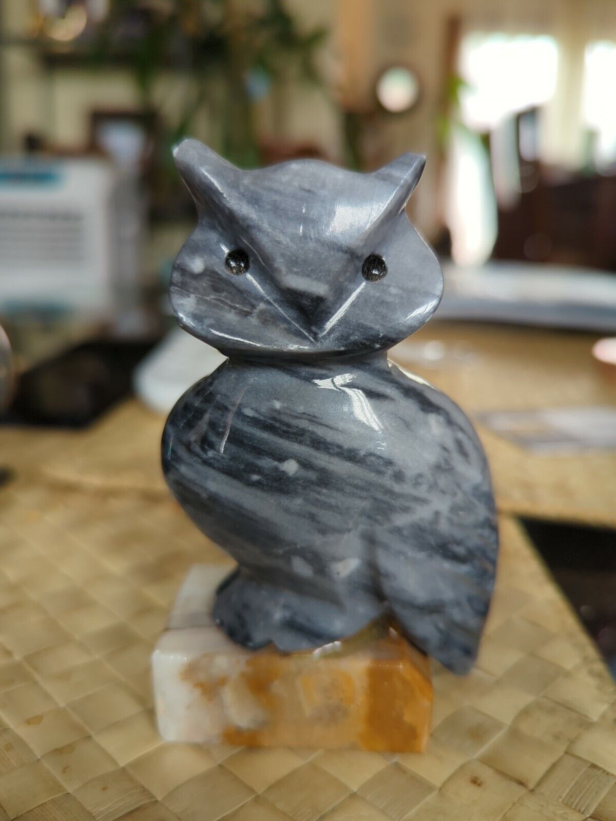 Marble Grey Owl On Block