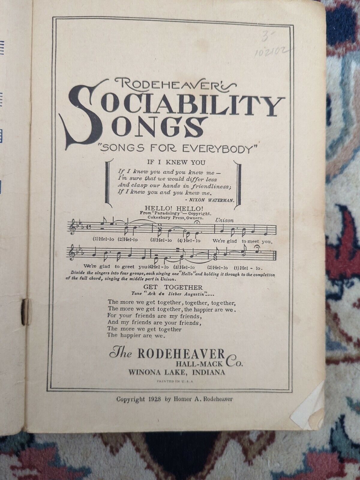 Sing Sociability Songs Sheet Music The Rodeheaver Hall-Mack Co. Used 1928