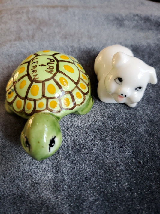 Miniature Porcelain Animal Figurines Turtle And Piglet