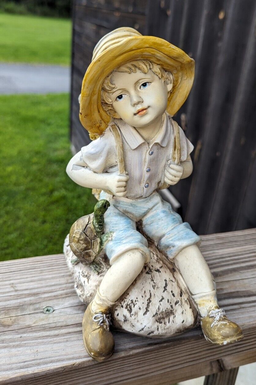 Large Tiered Daydreaming Innocent Young Homco Boy Sitting Down On Rock Figurine