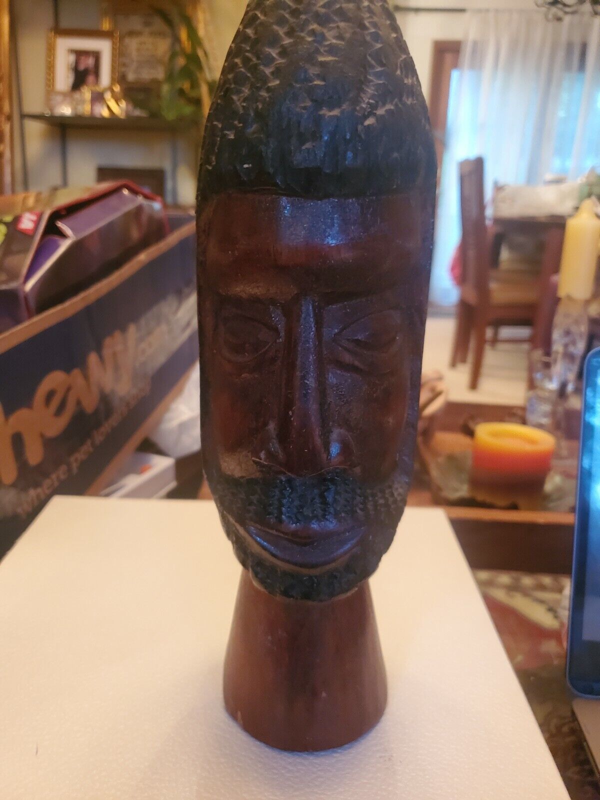 Vintage African Man Head Wood Carving 11" tall