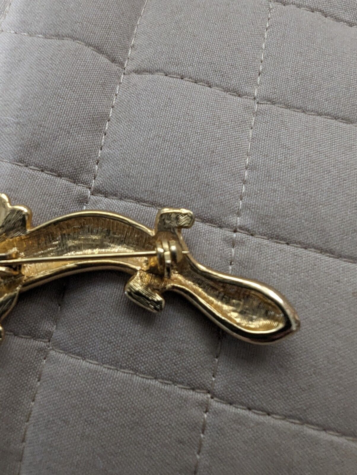 Gold Tone Black Enamel Crystal Rhinestone Salamander Brooch Pin 2.65 In.