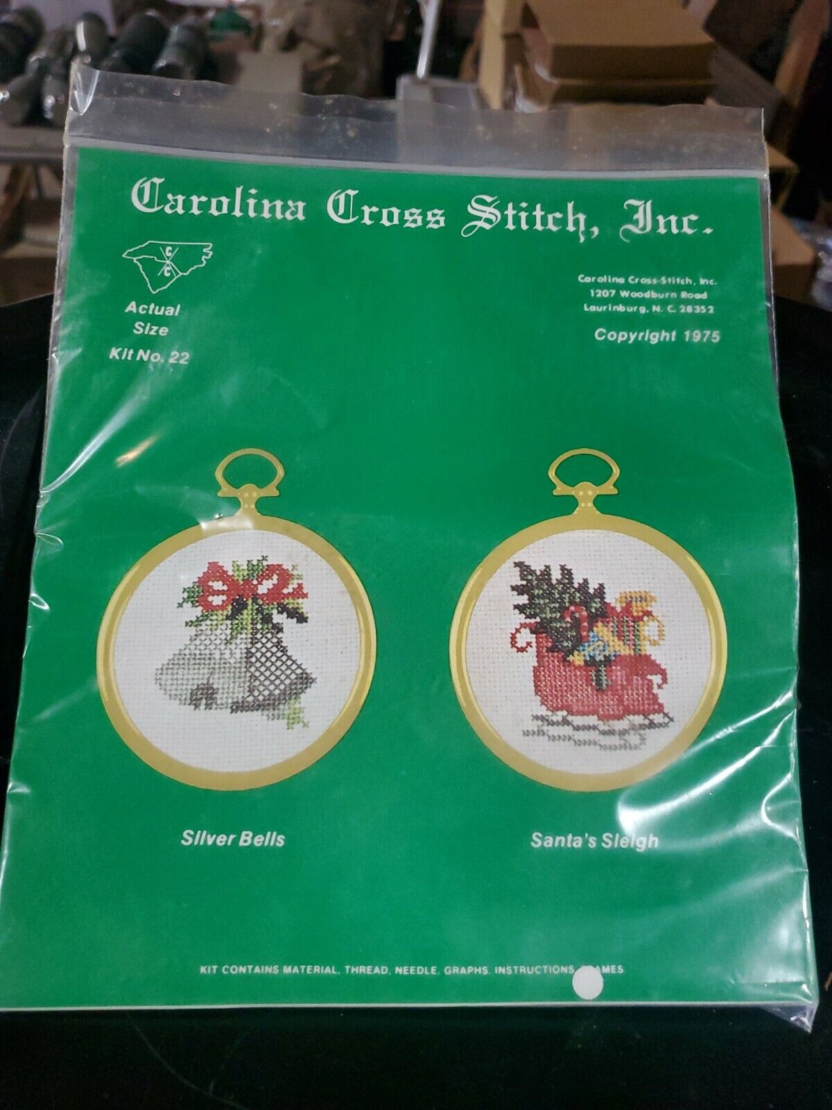 Vintage 1975 Carolina Cross Stitch Inc Kit No 22 Siver Bells And Santa's Sleigh