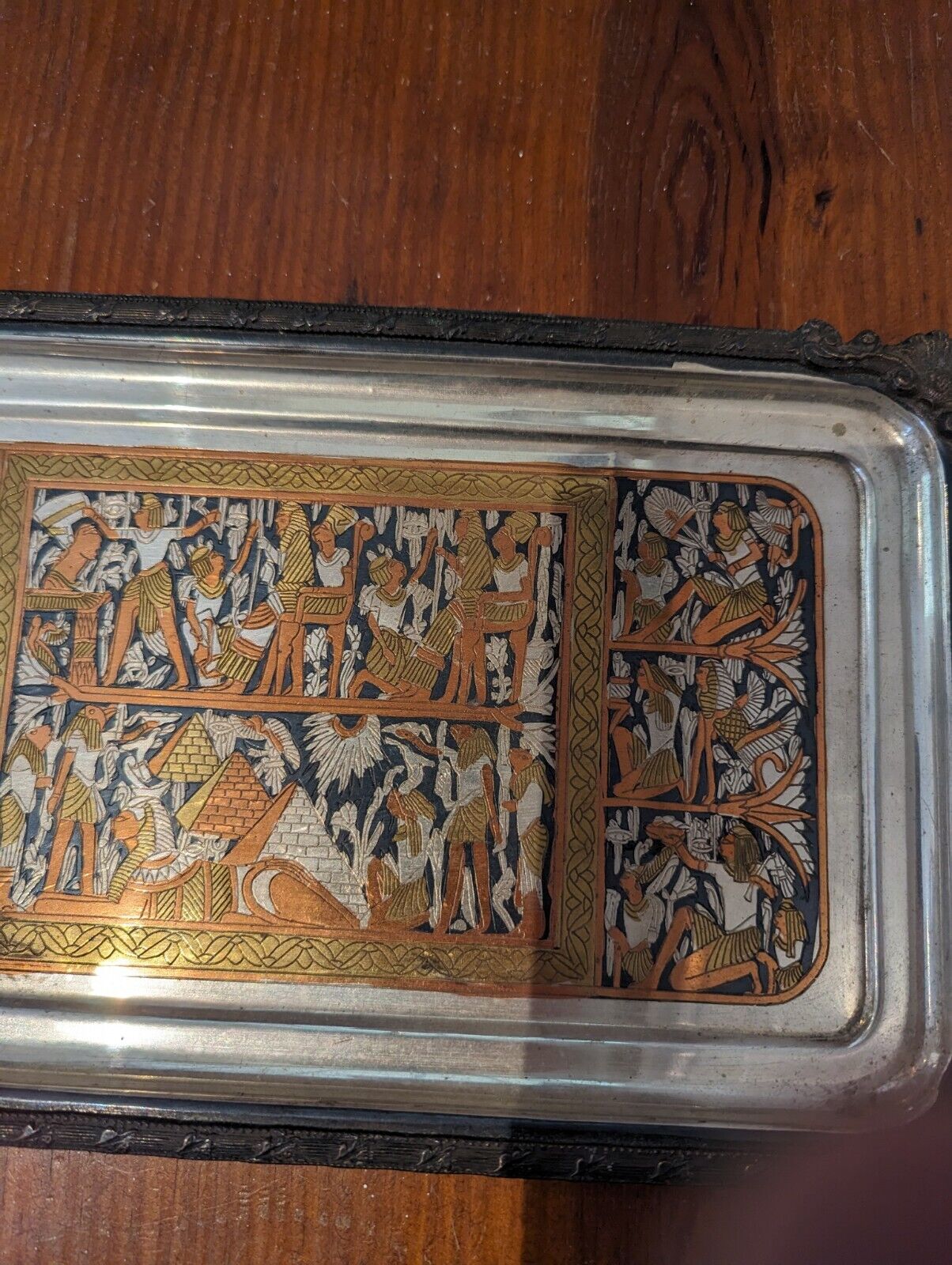 Vintage Egyptian Metal Rectangle Tray 12"X5"