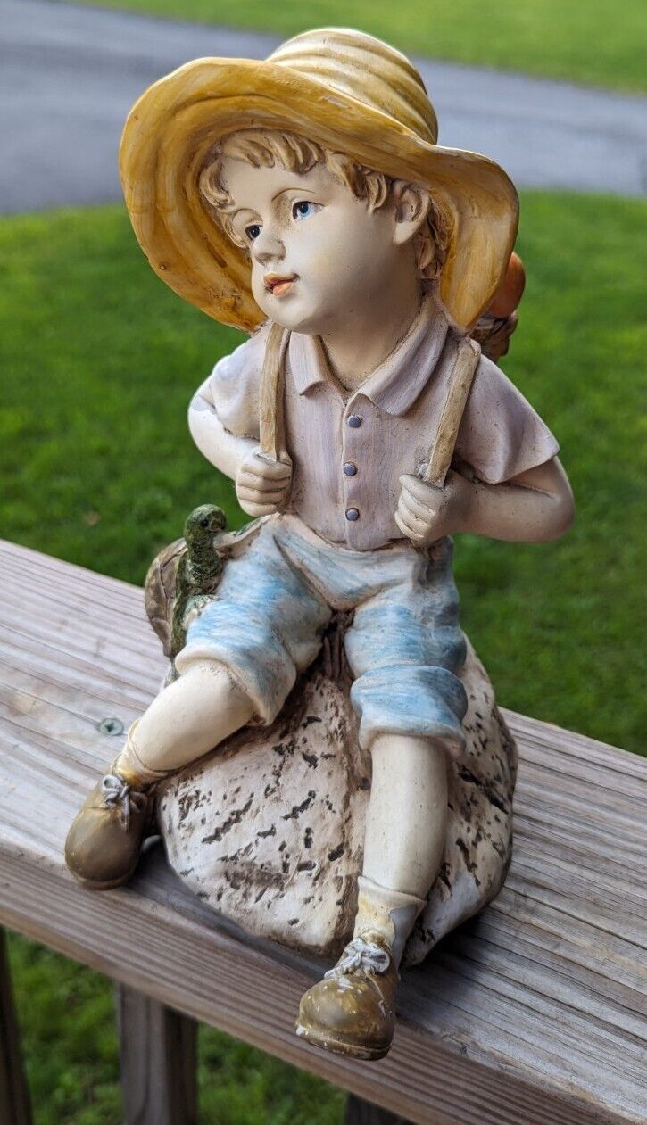 Large Tiered Daydreaming Innocent Young Homco Boy Sitting Down On Rock Figurine