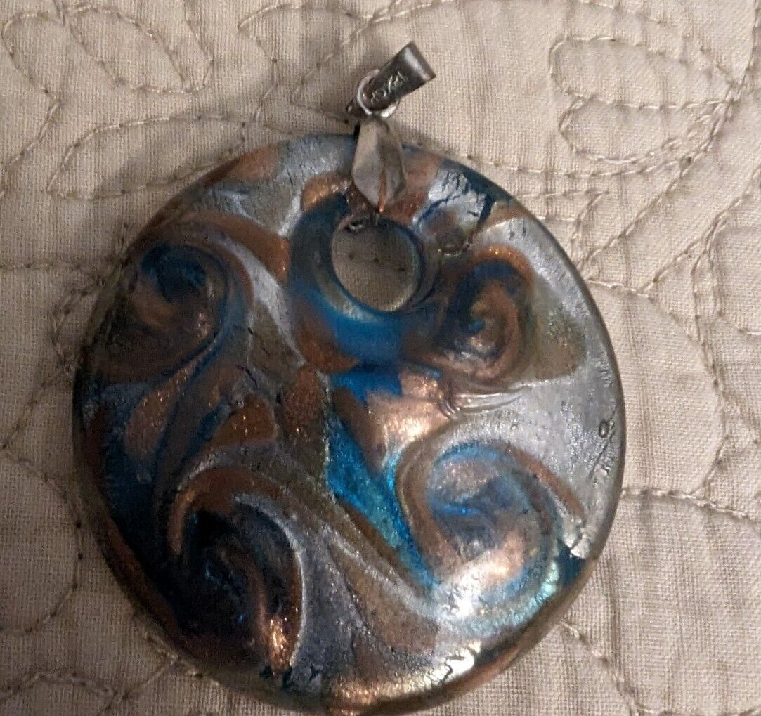 Two 18k GP Round Swirl Glass 2" Diameter Pendants