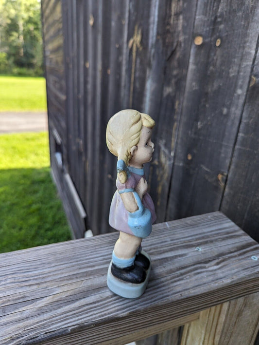 VINTAGE 8" CERAMIC  PORCELAIN COUNTRY FARM GIRL FIGURINE SMU Etched On Bottom