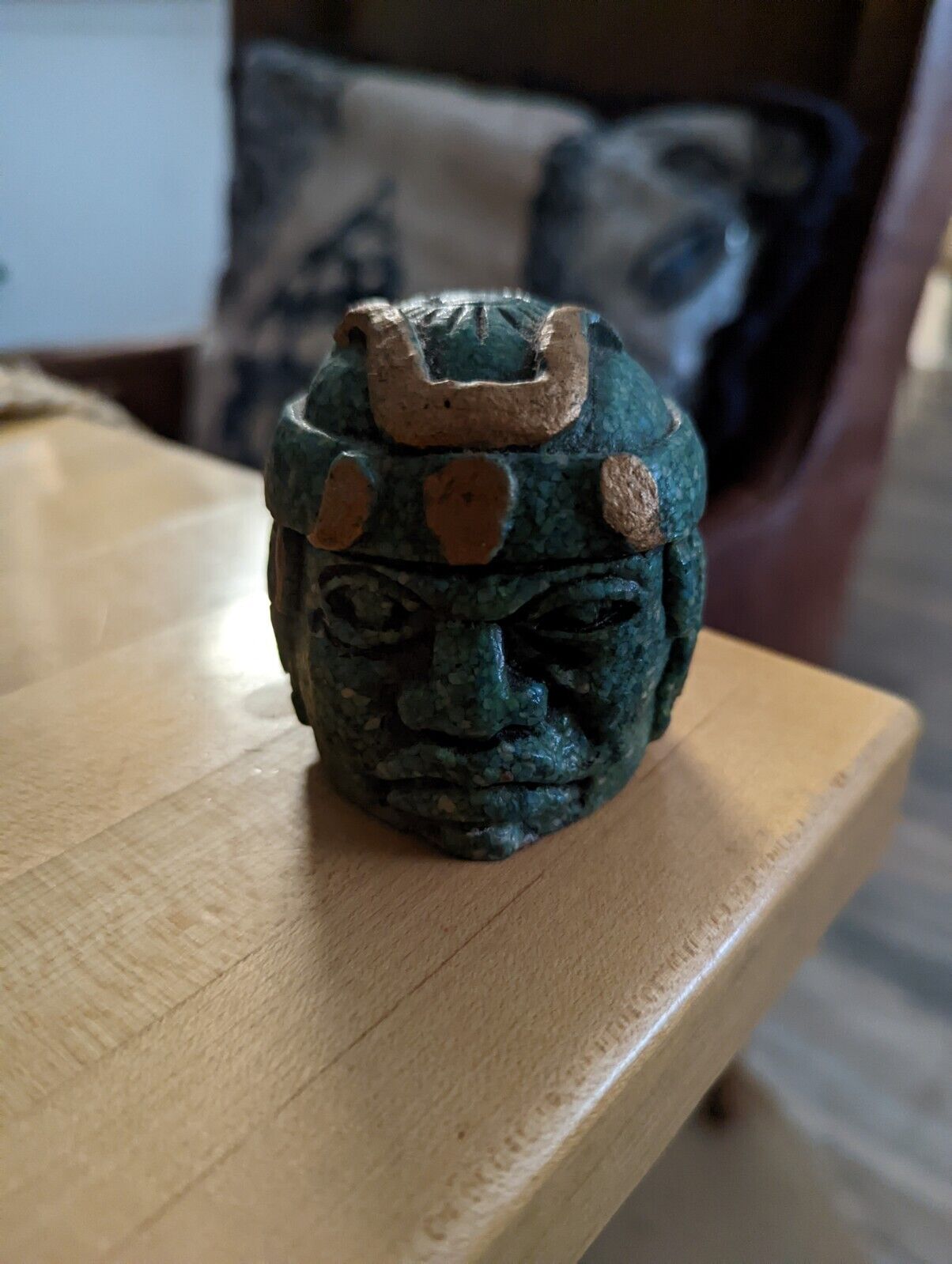 Mayan Green Carved Stone Head Art , 3.5"