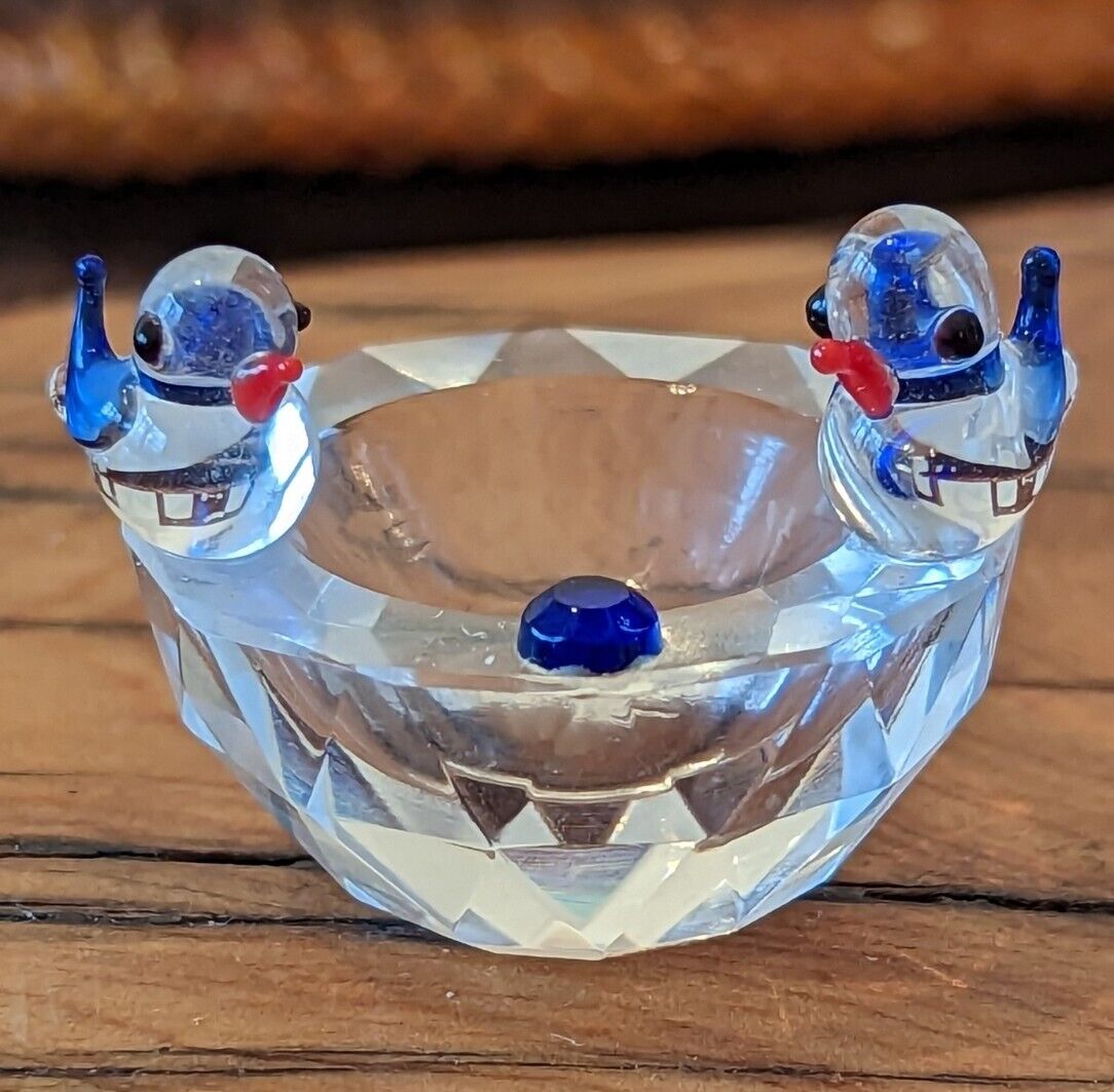 Crystal Glass Miniature Bowl with Birds Figurine 1.5"