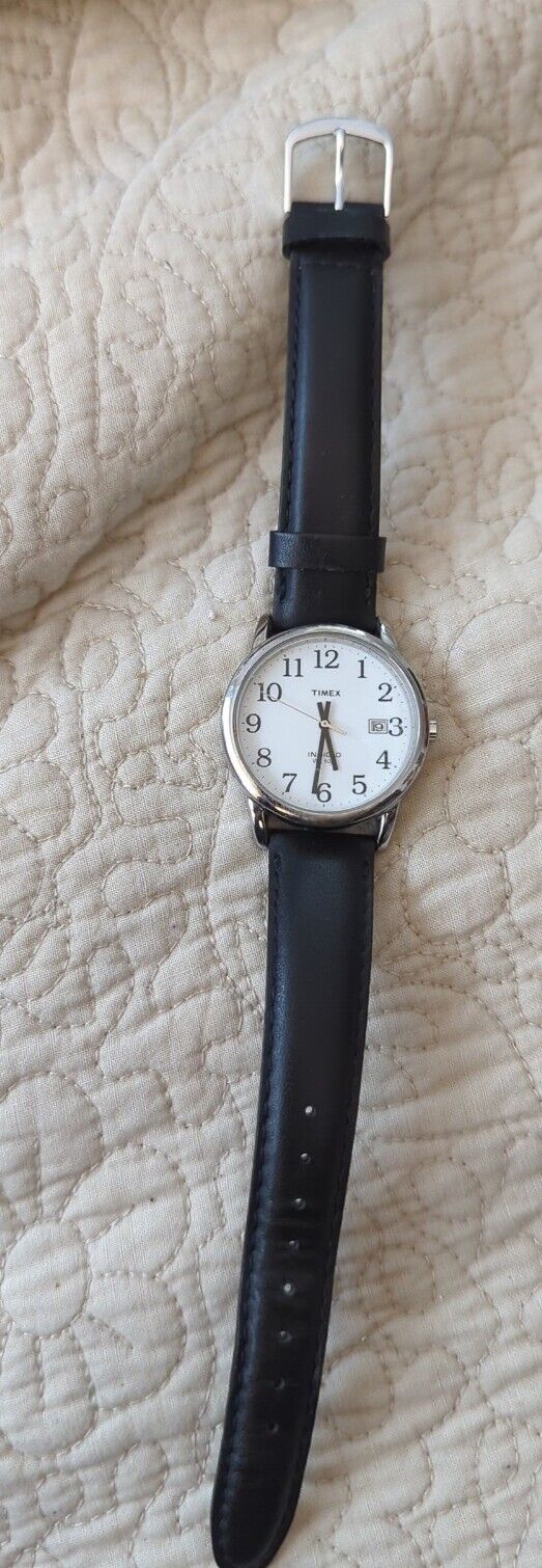 Timex Indigo White Dial With Date WR 30 black leather bands