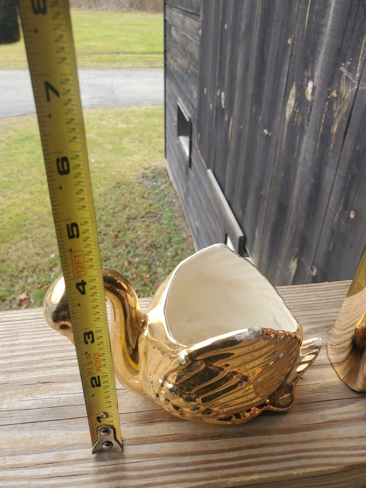 Swan 22k Gold Dip Porcelain Ceramic Vase Planter Candle/Jewelry Holder USA Made