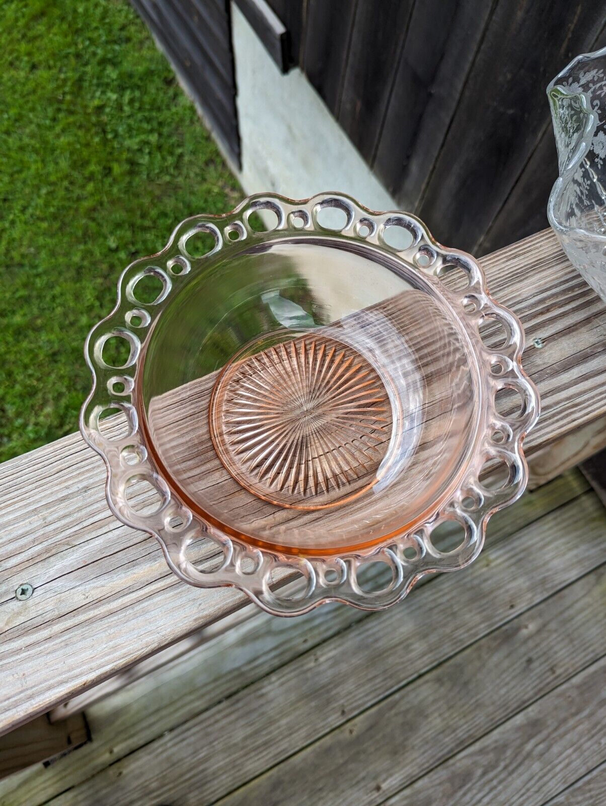 Vintage 1930's Anchor Hocking Old Colony Open Lace Pink Depression Glass Bowl