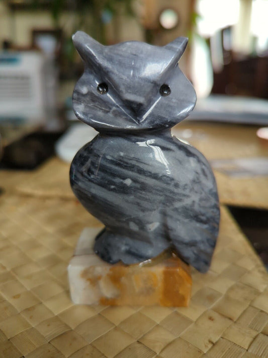 Marble Grey Owl On Block