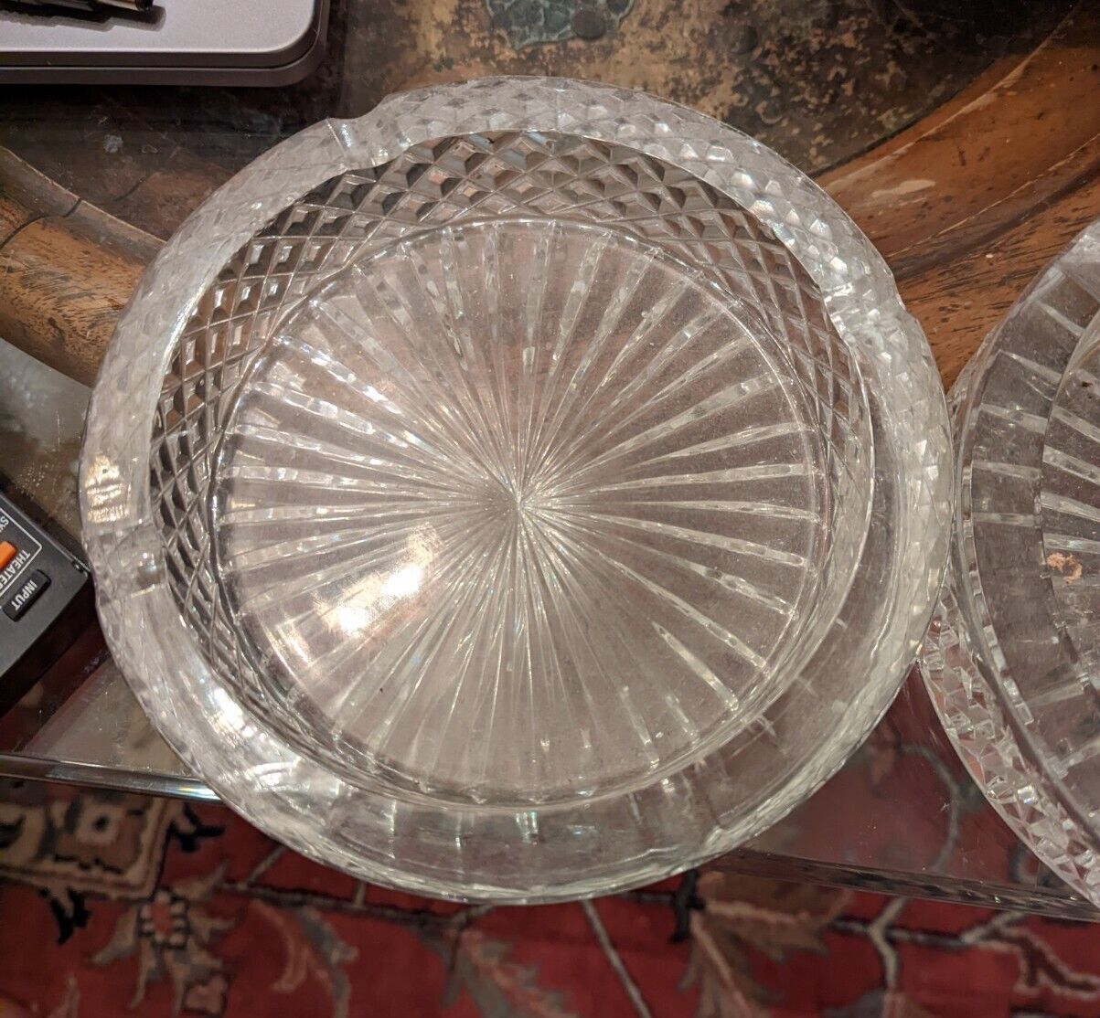 Two Heavy Led Crystal Vintage Glass Ashtrays