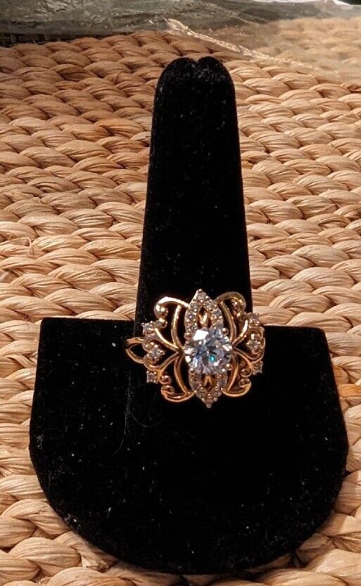 Golden 925 Silver K's Ring With Cz Center And Sides, Size 10