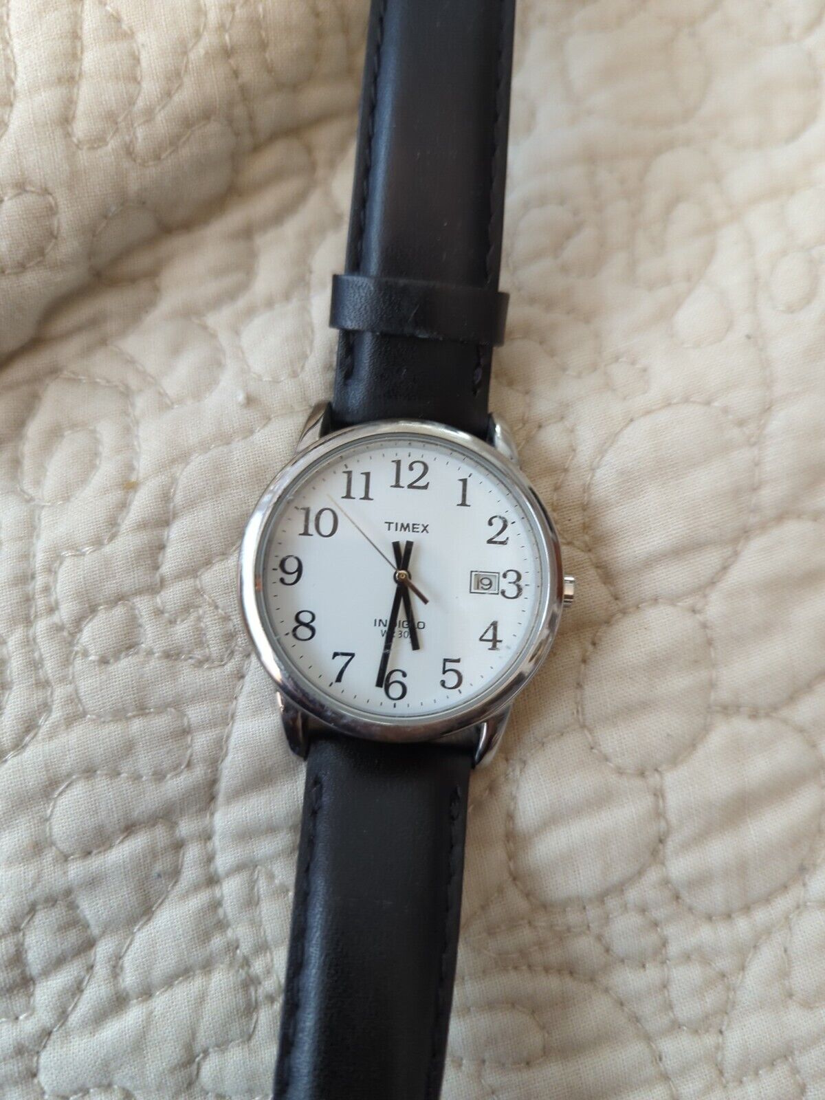 Timex Indigo White Dial With Date WR 30 black leather bands