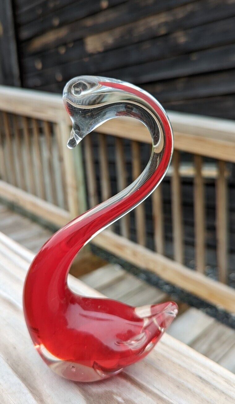 Vintage Red Glass Swan 5" Tall