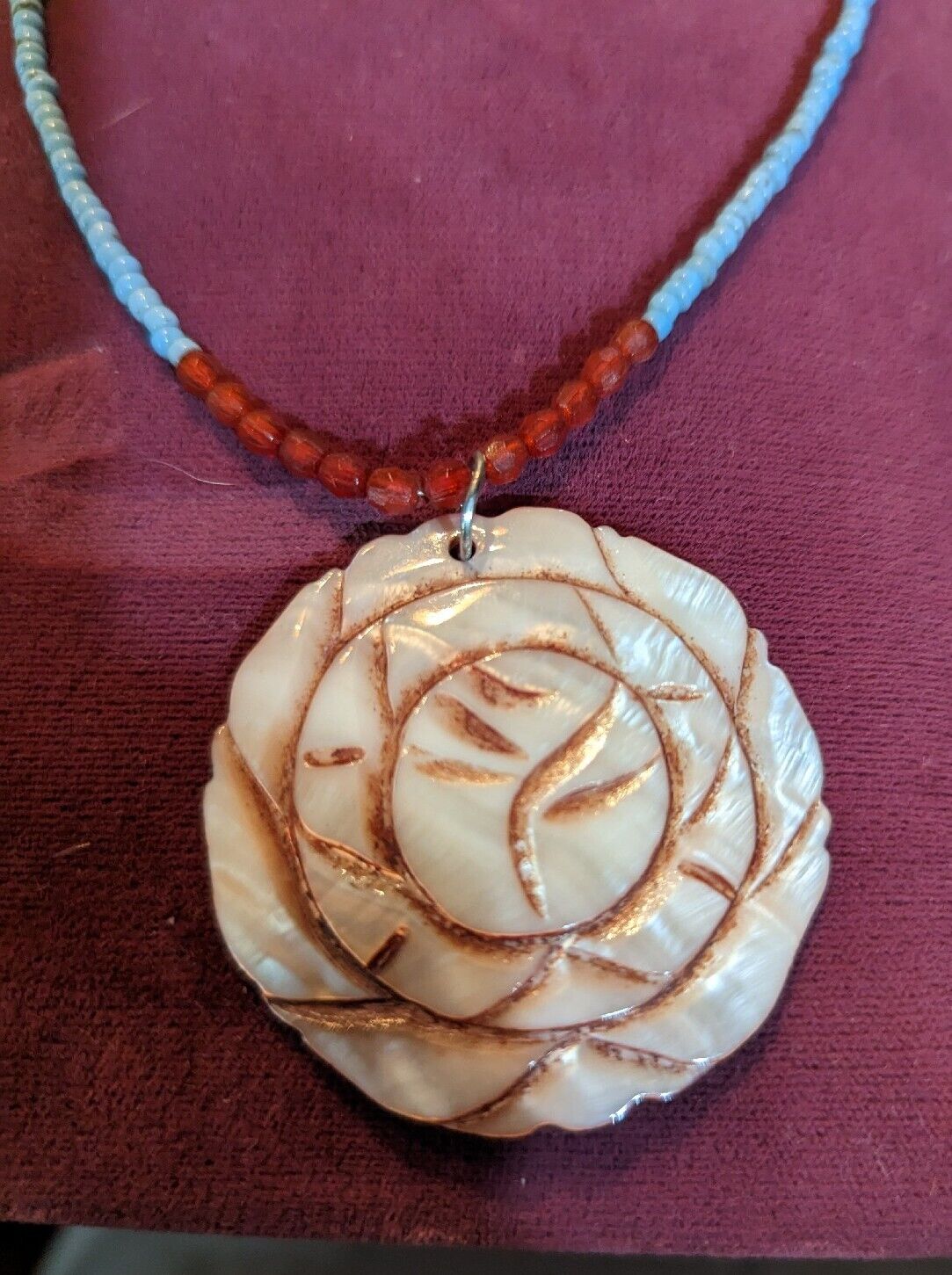 Beaded Etched Shell Necklace