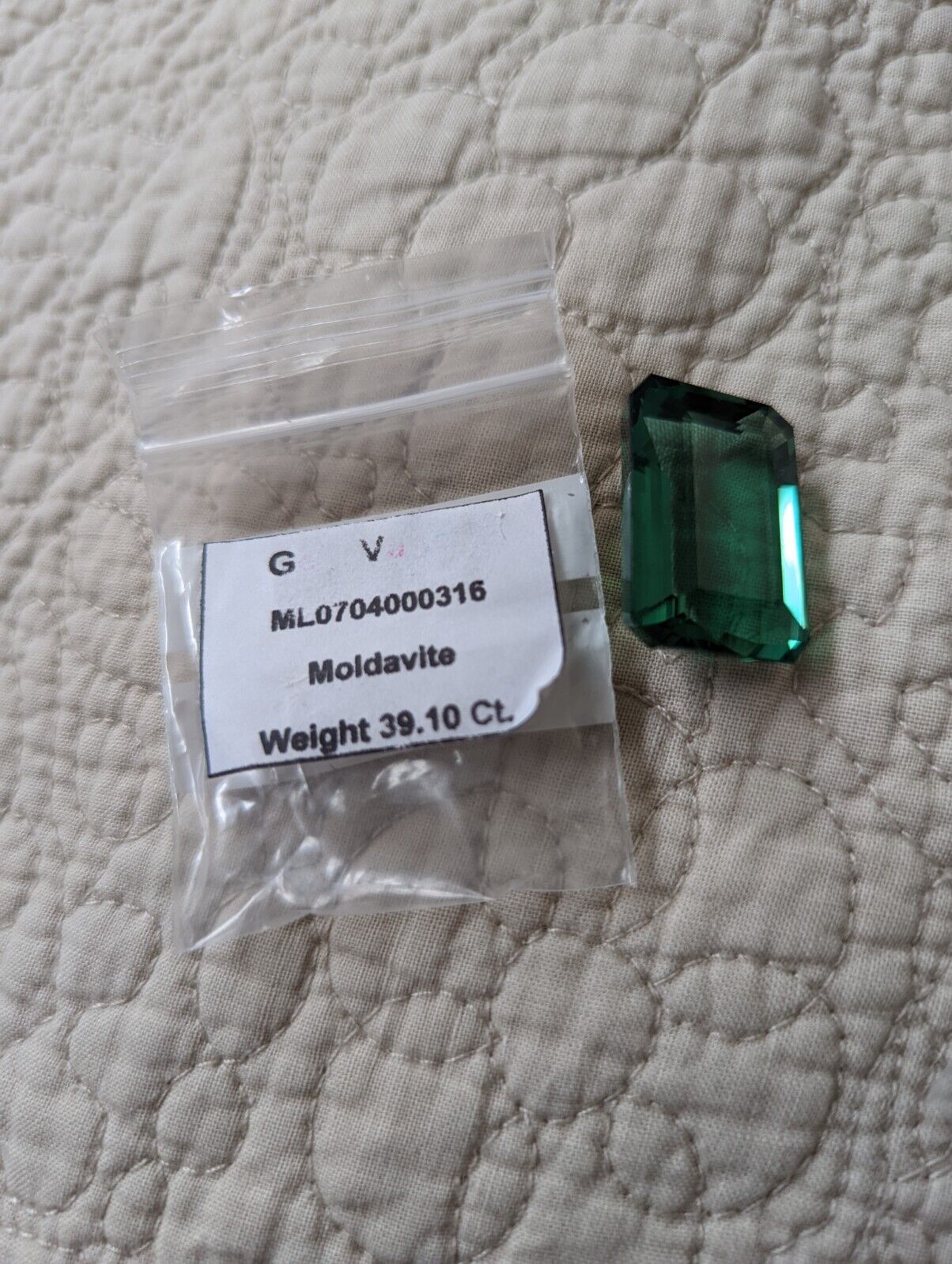 Large Moldavite Polished Faceted Emerald cut Stone 39.10 Ct  Green Beauty.