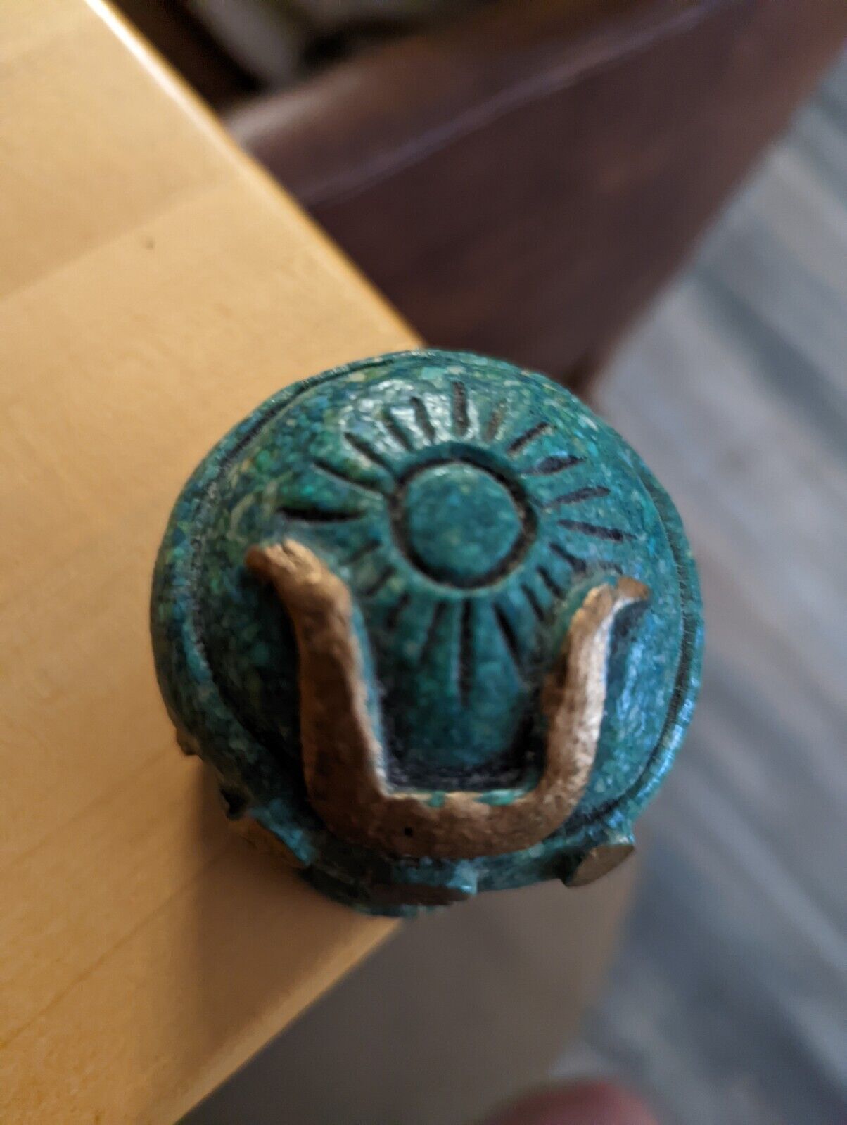 Mayan Green Carved Stone Head Art , 3.5"