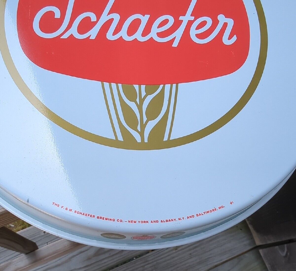 VINTAGE BAR 12" SCHAEFER AMERICA,  BEER METAL SERVING TRAY WHITE