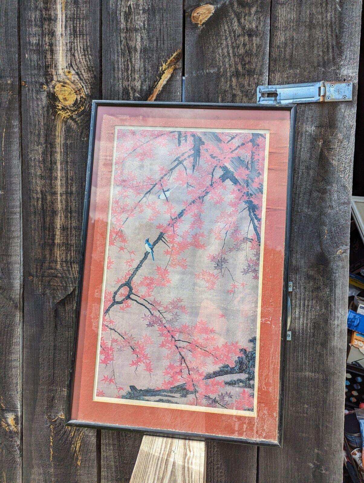 Framed And Glassed Maple Tree and Small Birds, Colorful Realm Ito Jakuchu Print