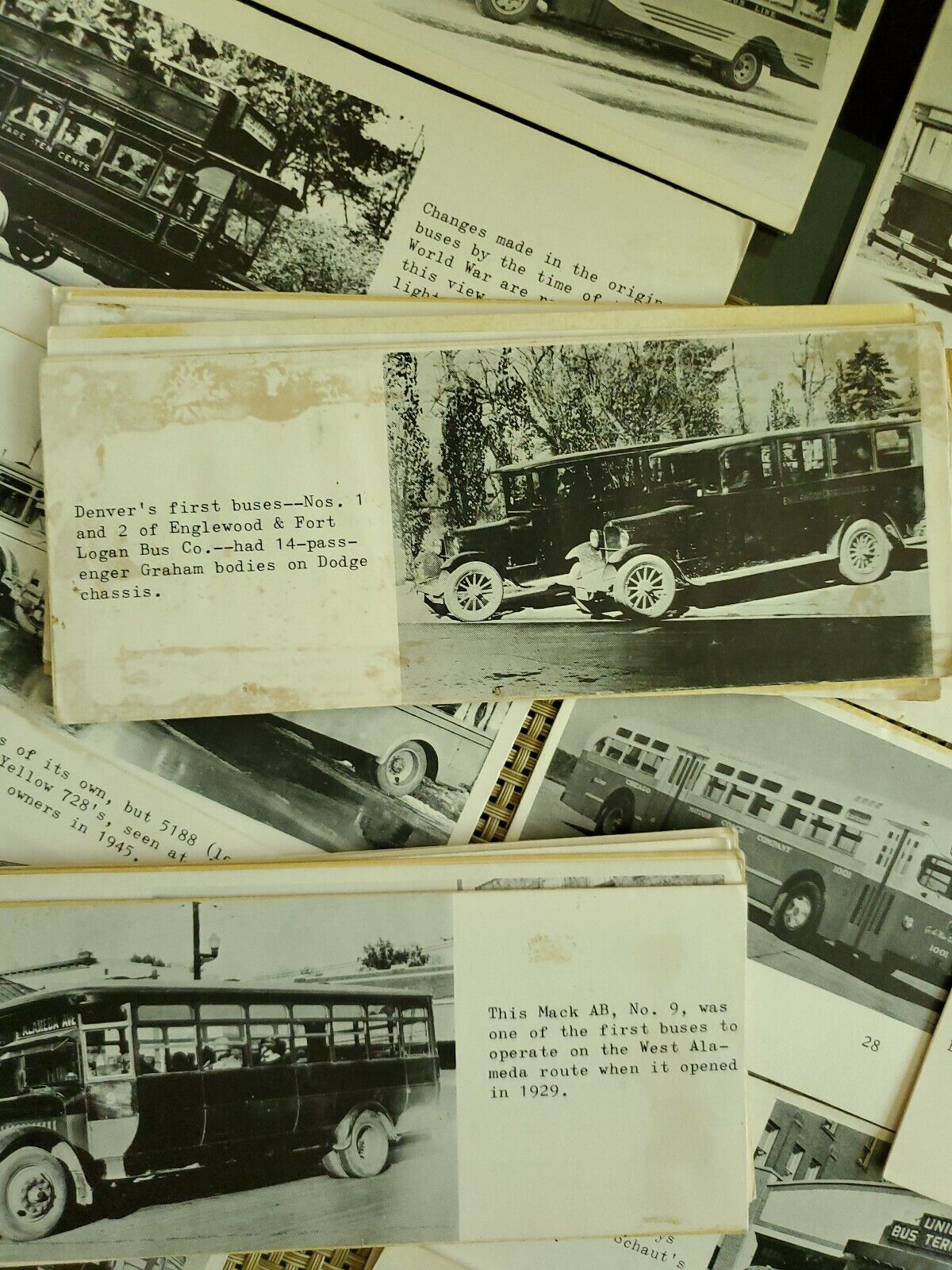 Early 1900s Buses Collection Picture Cards with typed written description.