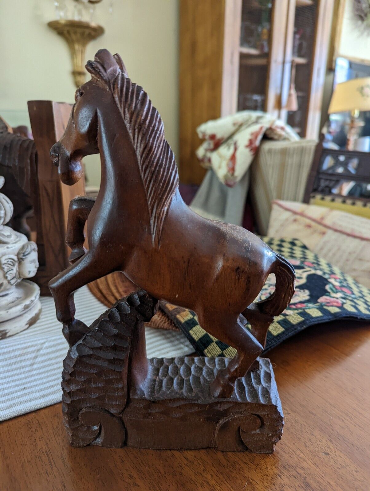 Vintage Solid Wood Carved Horse About 9" Tall By 5" Wide