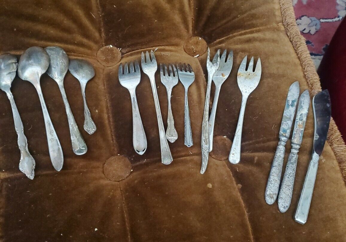 Vintage Silver Plated Flatware Various Manufacturers Lot 14 Pcs