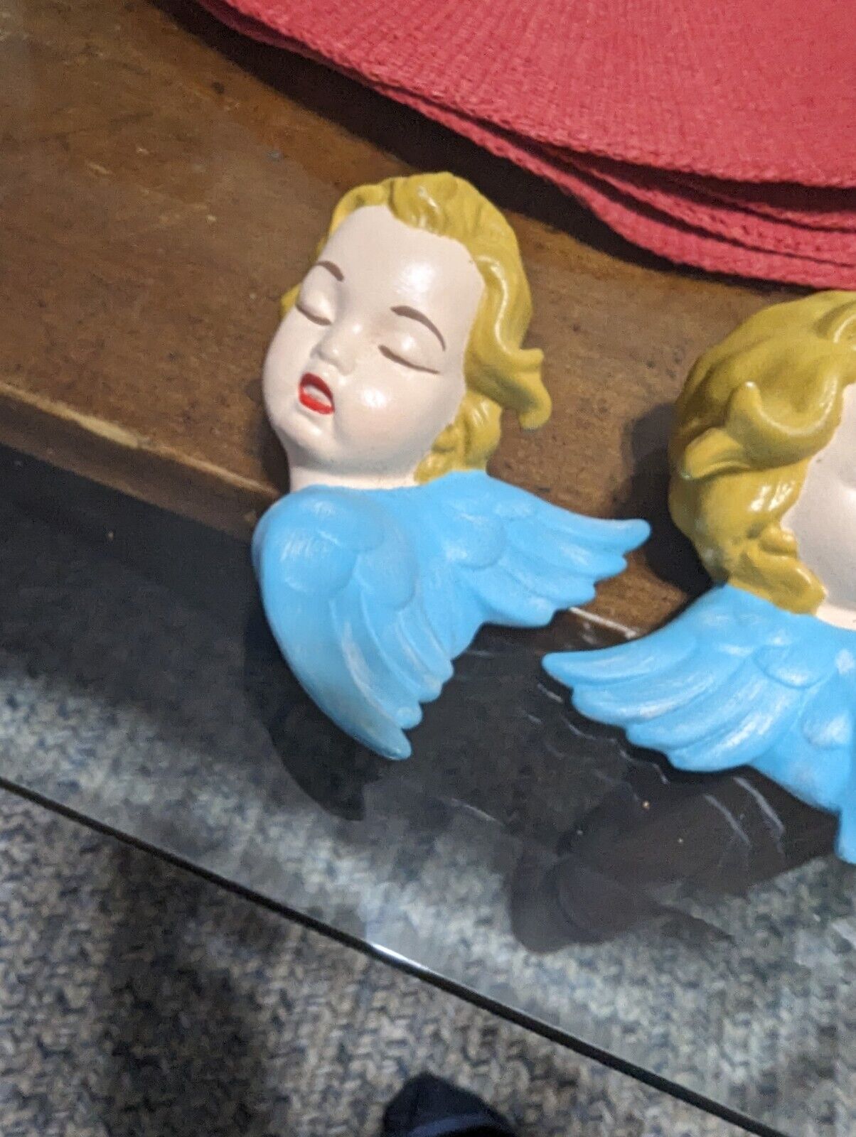 2 Vintage 50s Angel Cherub Heads Ceramic Figurines 3” Tall Hand Painted