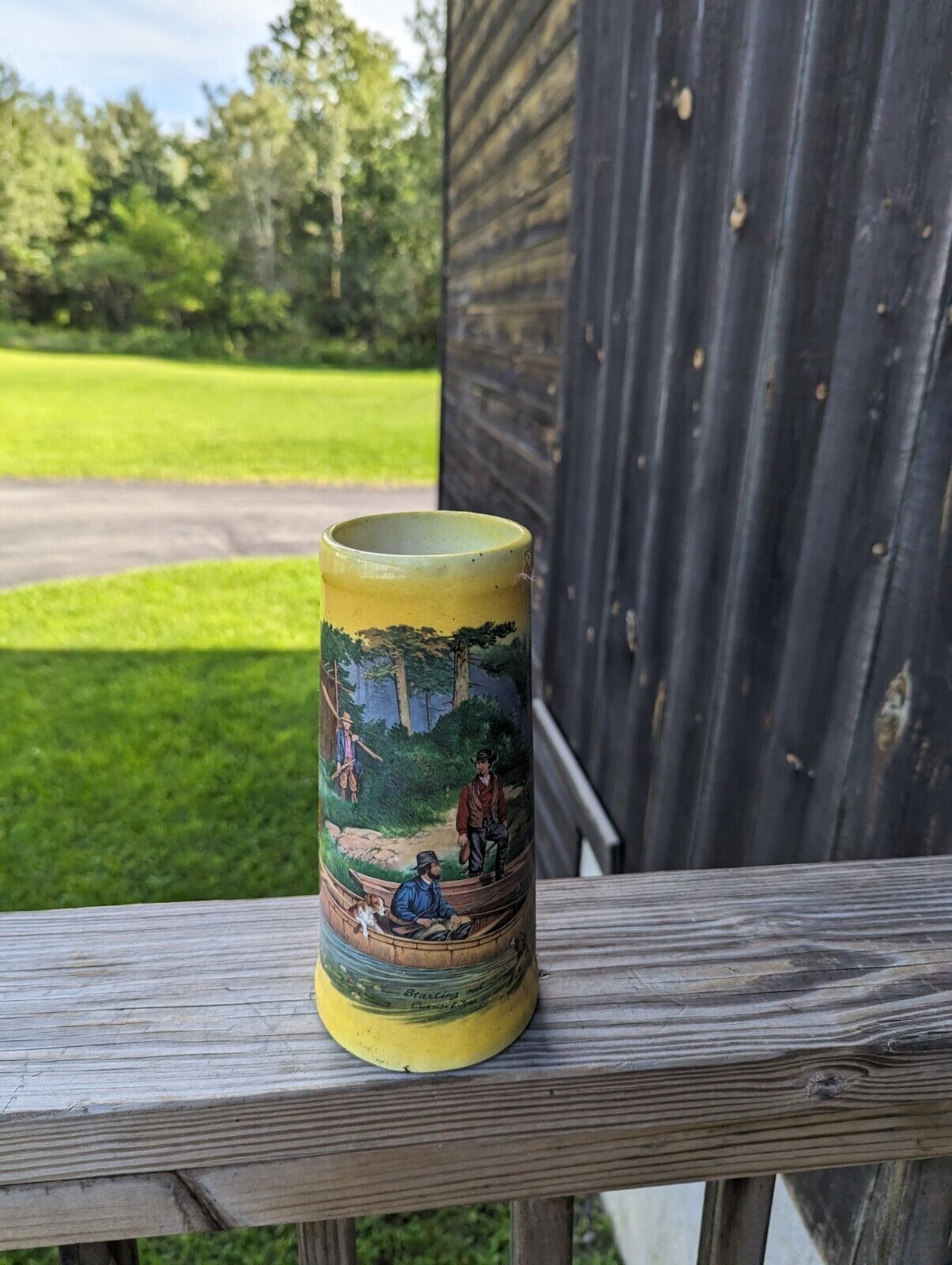 Starting Out Currier & Ives Ceramics Yellow Tall Beer Mug